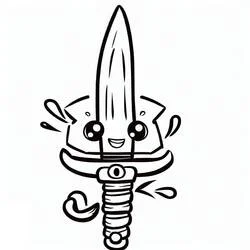 Coloriage Épée mignonne avec un visage souriant