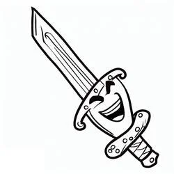 Coloriage Épée très drôle avec un visage souriant