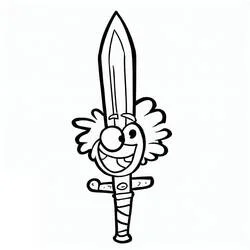 Coloriage Épée avec un visage souriant très drôle