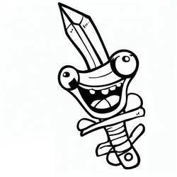 Coloriage Épée drôle avec personnage amusant