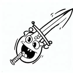 Coloriage Épée brandie par un personnage de dessin animé joyeux