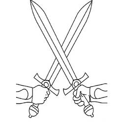 Coloriage Épée en duel, deux lames croisées