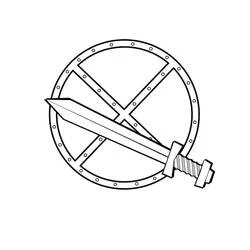Coloriage Épée croisée sur un bouclier rond