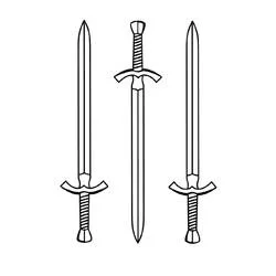 Coloriage Épée trois longues épées alignées