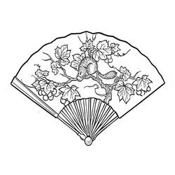 Coloriage Éventail orné d'un écureuil parmi les vignes Coloriage Éventail orné d'un écureuil parmi les vignes