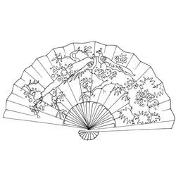 Coloriage Éventail chinois orné de paons et de fleurs Coloriage Éventail chinois orné de paons et de fleurs