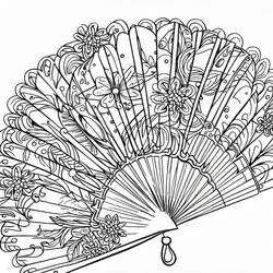 Coloriage Éventail orné de motifs floraux Coloriage Éventail orné de motifs floraux