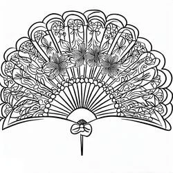Coloriage Éventail orné de motifs floraux Coloriage Éventail orné de motifs floraux