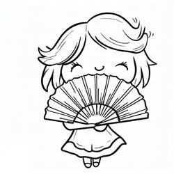 Coloriage Éventail cachant le visage d'une fillette souriante Coloriage Éventail cachant le visage d'une fillette souriante