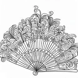 Coloriage Éventail orné de fleurs et de volutes Coloriage Éventail orné de fleurs et de volutes