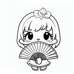 Coloriage Petite fille avec un éventail Coloriage Petite fille avec un éventail