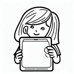 Coloriage Petite fille avec iPad tenant sa tablette