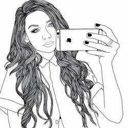Coloriage Fille prenant un selfie avec un iPhone