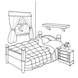 Coloriage Lit dans une chambre douillette