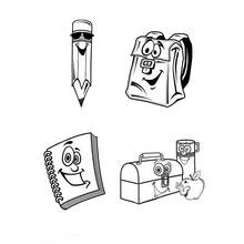 Coloriage Matériel scolaire souriant