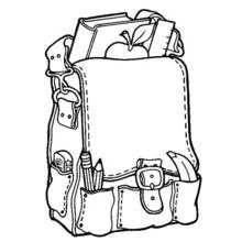 Coloriage Matériel scolaire dans un cartable ouvert