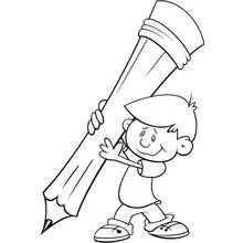 Coloriage Garçon portant un crayon géant
