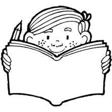 Coloriage Garçon lisant un grand livre ouvert