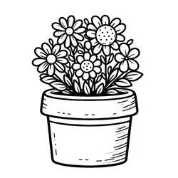 Coloriage Pot de Fleurs rempli de marguerites