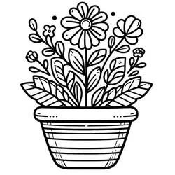 Coloriage Pot de Fleurs avec un joli bouquet
