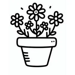 Coloriage Pot de Fleurs avec cinq fleurs épanouies