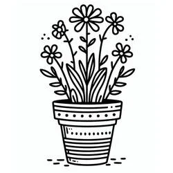 Coloriage Pot de fleurs avec bouquet fleuri