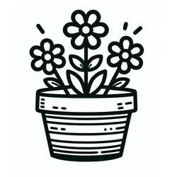 Coloriage Pot de fleurs avec trois fleurs épanouies
