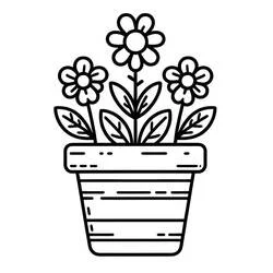 Coloriage Pot de Fleurs avec trois fleurs épanouies