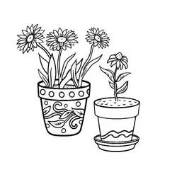 Coloriage Pot de fleurs avec fleurs en pot
