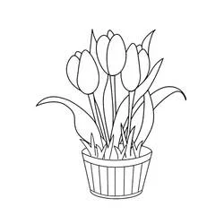 Coloriage Pot de Fleurs avec tulipes