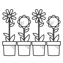Coloriage Pot de Fleurs quatre pots alignés