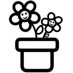 Coloriage Pot de fleurs avec fleurs souriantes