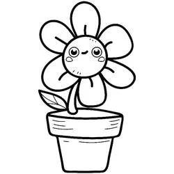 Coloriage Pot de fleurs mignon avec fleur souriante