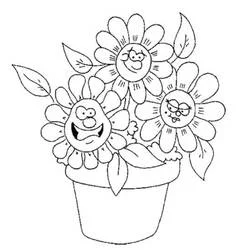 Coloriage Pot de fleurs amusant avec visages souriants