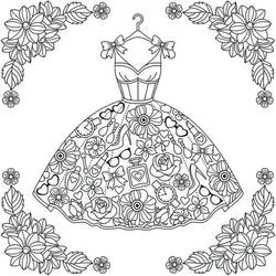 Coloriage Robe suspendue à un cintre avec motifs mode