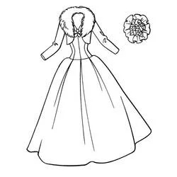 Coloriage Robe avec col en fourrure et bouquet