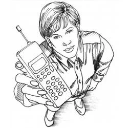 Coloriage Téléphone tenu par une femme souriante