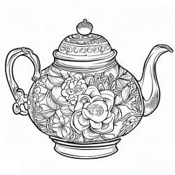 Coloriage Théière décorée de fleurs