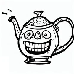 Coloriage Théière drôle avec un grand sourire