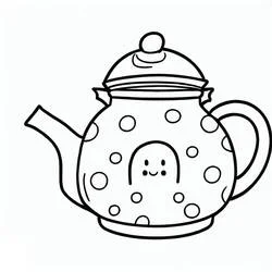 Coloriage Théière avec un visage souriant et des pois