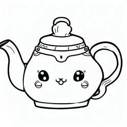 Coloriage Théière au visage souriant et mignon