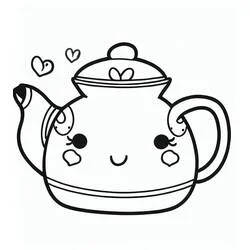 Coloriage Théière très mignonne avec un visage souriant