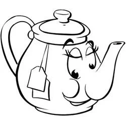 Coloriage Théière au visage souriant façon dessin animé