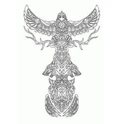 Coloriage Totem avec aigle, cerf et figures animales empilées