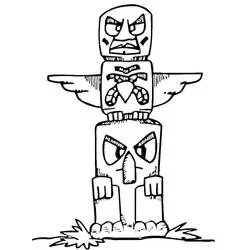 Coloriage Totem avec trois visages sculptés