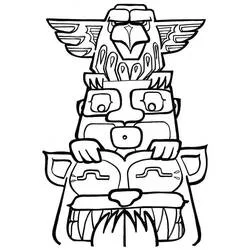 Coloriage Totem avec aigle, visage et figure animale