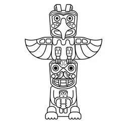 Coloriage Totem avec visages d'oiseau et d'animal