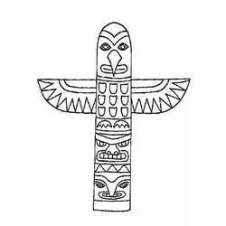 Coloriage Totem avec ailes d'aigle et visages sculptés