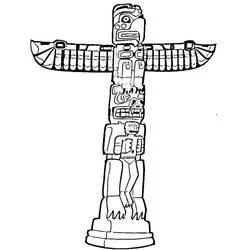 Coloriage Totem avec ailes d'aigle et visages d'animaux empilés