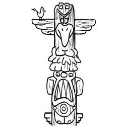Coloriage Totem avec oiseau et visages d'animaux empilés